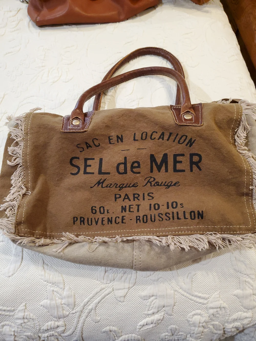 Brown Canvas MYRA Tote Bag with Leather Handles